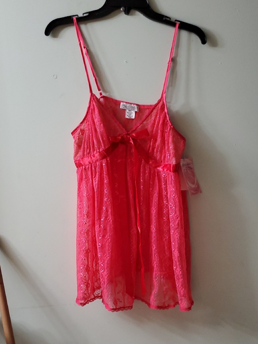 Delicate Lace Bow-Front Chemise in Bright Pink
